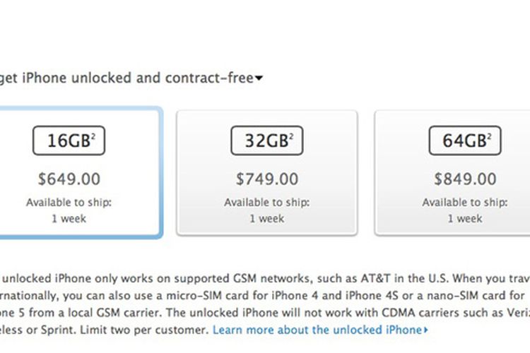 Unlocked iPhone 5 Telah Tersedia di Situs Resmi Apple