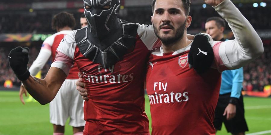 Hasil Liga Europa - Pakai Topeng Black Panther, Aubameyang Pimpin Arsenal Comeback ke Perempat Final