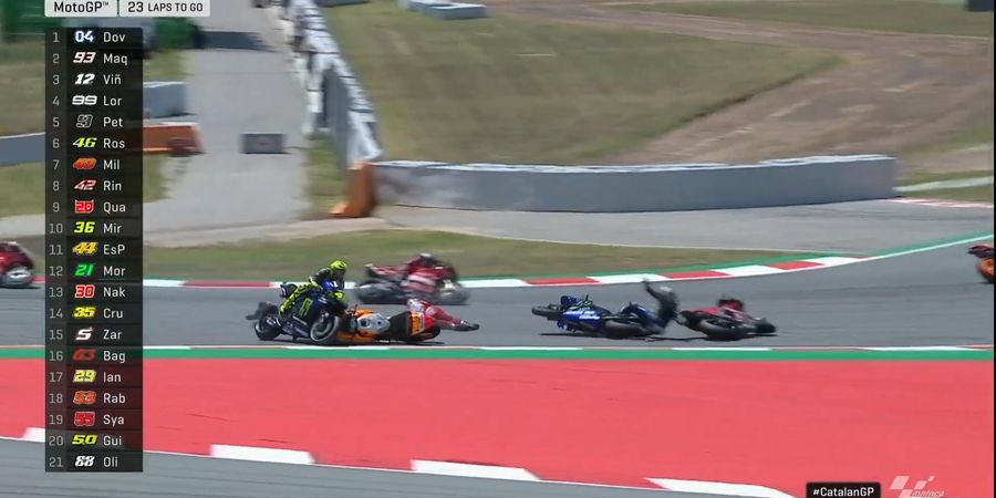 Hasil MotoGP Catalunya 2019 - Kecelakaan Besar, Lorenzo Jatuhkan Dovizioso, Rossi, dan Vinales!