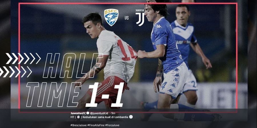 Hasil Babak I Brescia Vs Juventus- Kebobolan Duluan, Juventus Selamat Lewat Gol Bunuh Diri