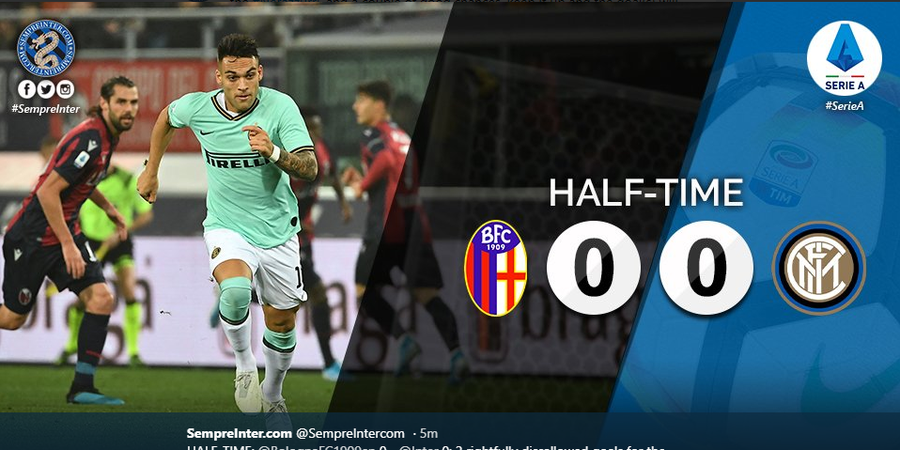 Babak I - Dua Golnya Dianulir, Inter Milan Ditahan Bologna 0-0