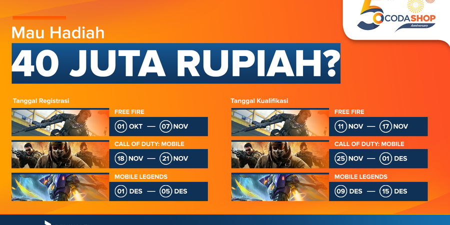 Rayakan Ulang Tahun yang ke 5, Codashop Gelar Turnamen Mobile Legends, Free Fire, dan Call of Duty Mobile