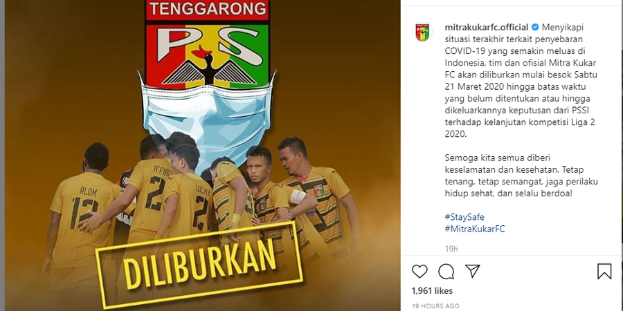 Corona Menghantui Sepak Bola Indonesia, Mitra Kukar Liburkan Tim