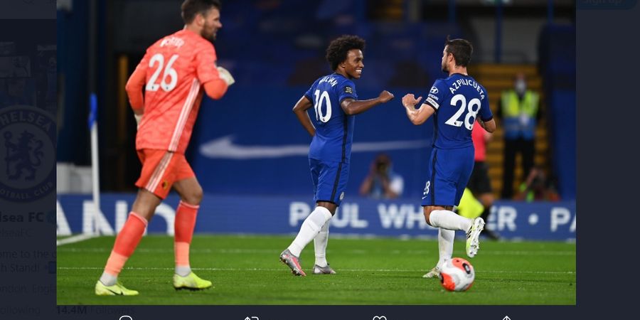 Hasil Liga Inggris - Willian Cetak Rekor, Chelsea Pecundangi Watford