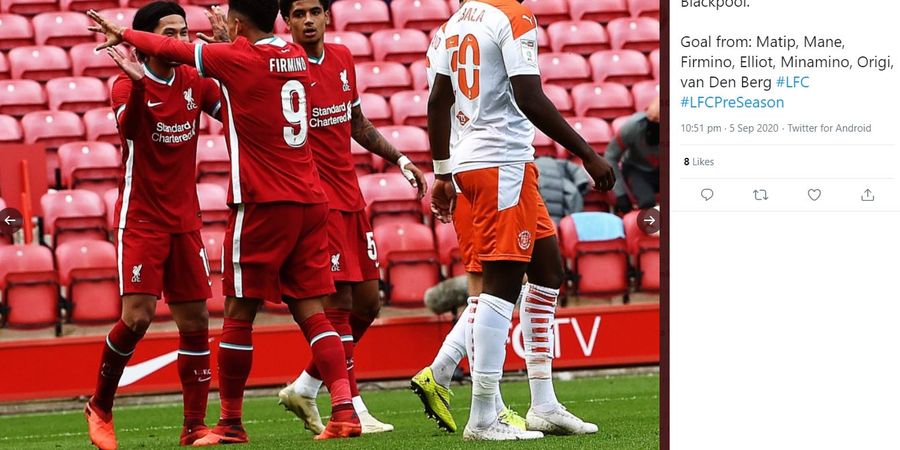 Hasil Laga Pramusim - Minamino Cetak Gol Lagi, Liverpool Hajar Blackpool 7-2