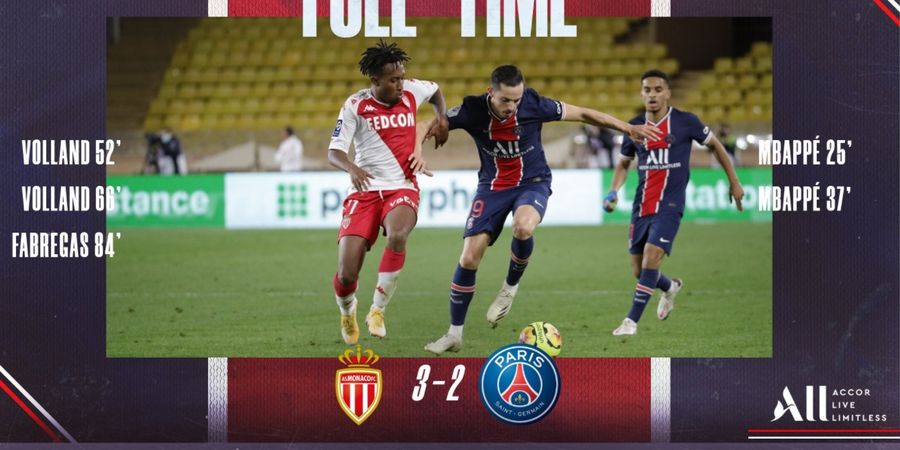 Hasil Liga Prancis - Kolaps Langka, PSG Di-Comeback AS Monaco setelah Unggul 2-0