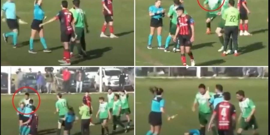VIDEO - Brutal! Pesepak Bola Pria Hajar Wasit Wanita hingga Tersungkur di Lapangan