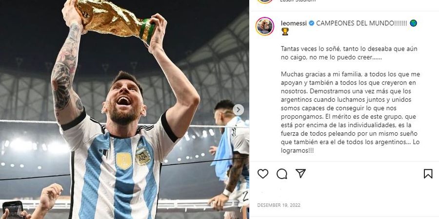 Trofi Piala Dunia di Foto Messi yang Memecahkan Rekor Instagram Ternyata Palsu