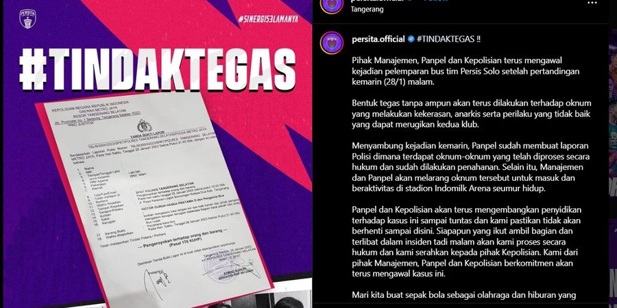 Persita Tangerang Pastikan 7 Oknum Pelempar Bus Persis Solo Dibui dan Dilarang Masuk ke Stadion Seumur Hidup