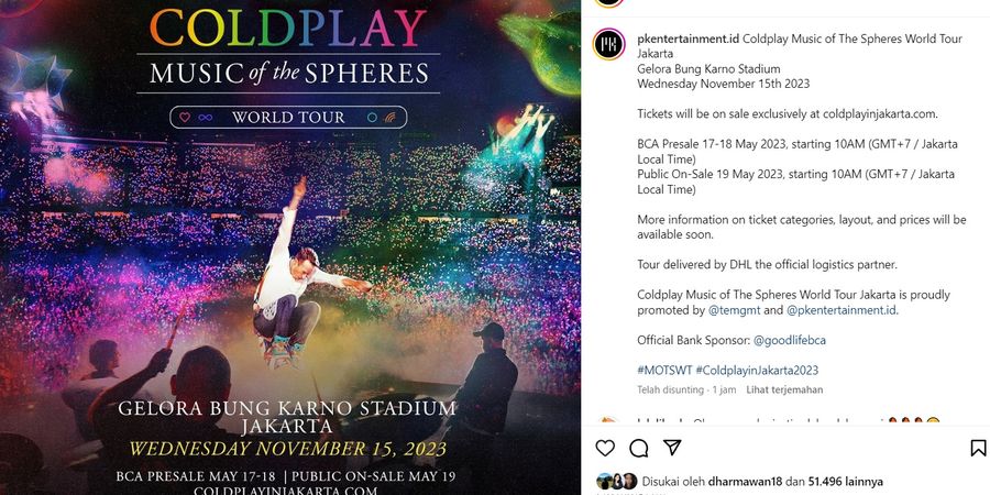 Konser Coldplay di SUGBK Bentrok dengan Piala Dunia U-17 2023