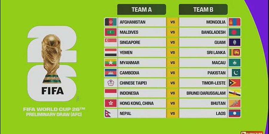 Jadwal Lengkap Kualifikasi Piala Dunia Zona Asia - Besok Indonesia Vs Brunei Darussalam, Singapura Vs Guam