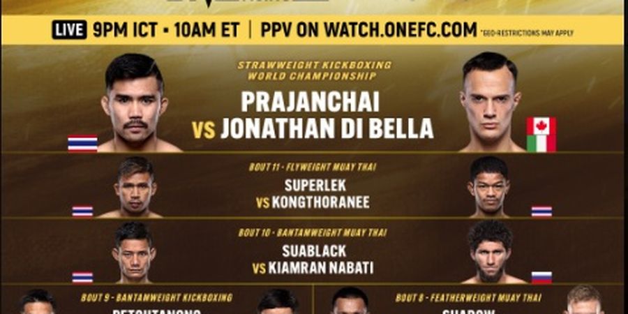 Hasil ONE Friday Fights 68 - Kalahkan Jonathan Di Bella, Prajanchai Jadi Raja Muay Thai dan Kickboxing