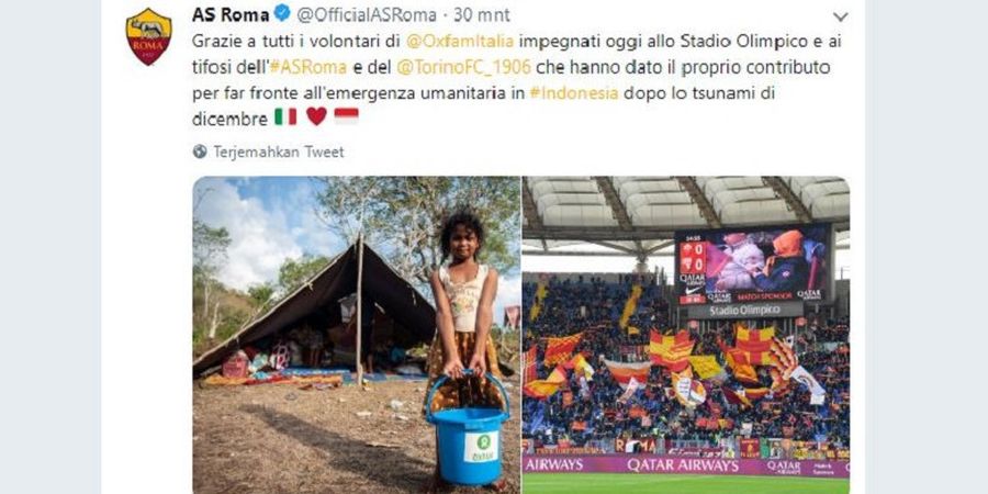 Di Laga Lawan Torino, AS Roma Ucapkan Terima Kasih bagi Relawan dan Fan yang Bantu Korban Tsunami Selat Sunda