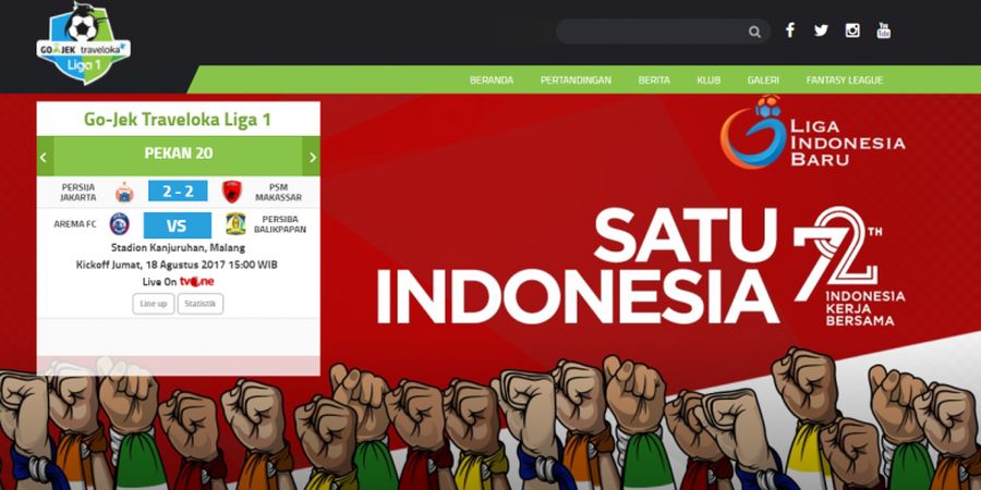 Begini Tampilan Laman Liga Indonesia di HUT Kemerdekaan ke-72 Republik Indonesia