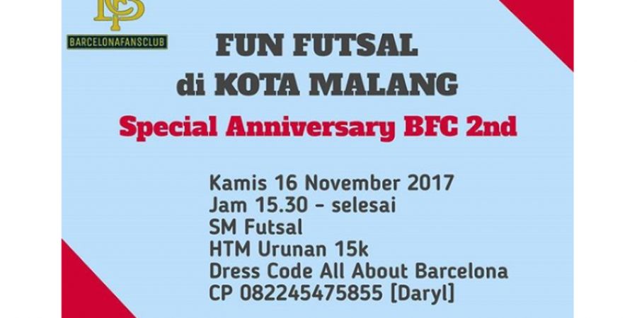 Catat! Anniversary kedua, Fans Club Barcelona Id Adakan Fun Futsal di Kota Malang
