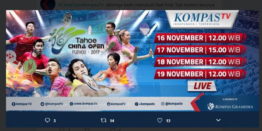 Link Live Streaming dan Live Score Final China Open 2017 Hari Minggu, 19 November 2017