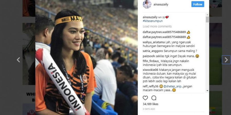 Luar Biasa, Suporter Cantik Malaysia Ini Ternyata Mendukung Indonesia Juga Lho!