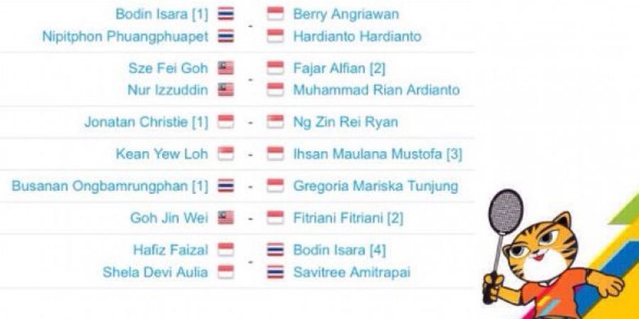 SEA Games 2017 - Hasil Lengkap Drawing Wakil Indonesia di Babak Perempat Final Bulu Tangkis Nomor Perorangan SEA Games 2017