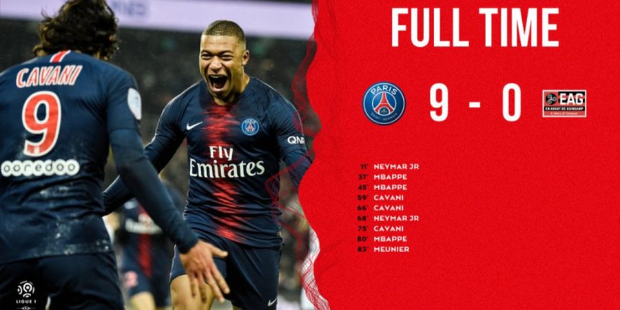 Edinson Cavani-Kylian Mbappe Hat-Trick, PSG Menang 9-0