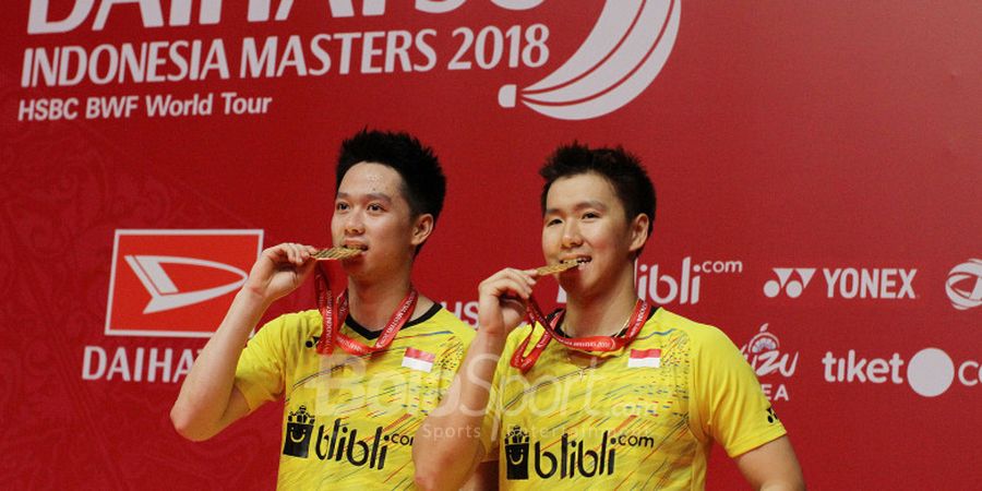 Begini Kronologi Marcus Fernaldi Gideon/Kevin Sanjaya Sukamuljo Bete di Tengah Laga Final Indonesia Masters 2018 Lawan Chinese Towers