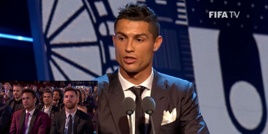 Begini Ekspresi Neymar, Messi, dan Dani Alves Saat Ronaldo Menyampaikan Pidato Kemenangan