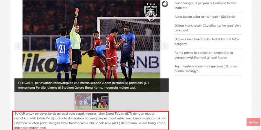 Media Malaysia Masih Tak Percaya Klub Raksasa Johor DT Dibantai Persija Jakarta