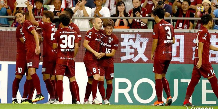 Pertama Tampil Bareng di Laga Liga Jepang, Iniesta dan Podolski Beri Hasil Manis ke Vissel Kobe