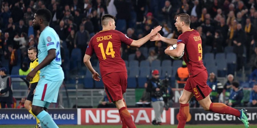 Hasil Babak I AS Roma  Vs Barcelona - Gol Tunggal Edin Dzeko Buka Asa Serigala Ibu Kota