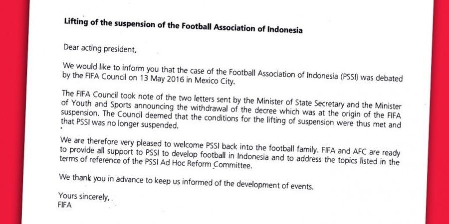 FIFA Cabut Sanksi, Indonesia Pantang Toleh ke Belakang