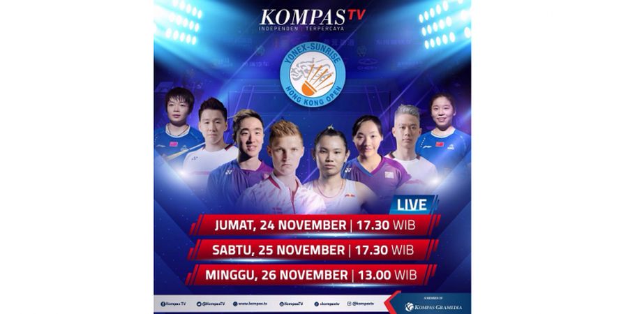 Kompas TV Tayangkan Perempat Final Hong Kong Open 2017, Wakil Indonesia Ikut Berlaga!