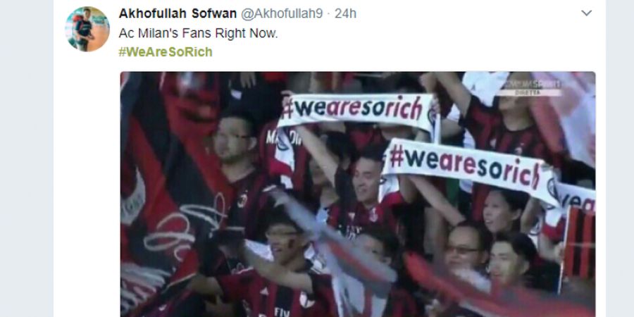 Fans Milan Bawa Syal Bertuliskan #WeAreSoRich di Laga AC Milan vs Munchen, Apa Artinya?