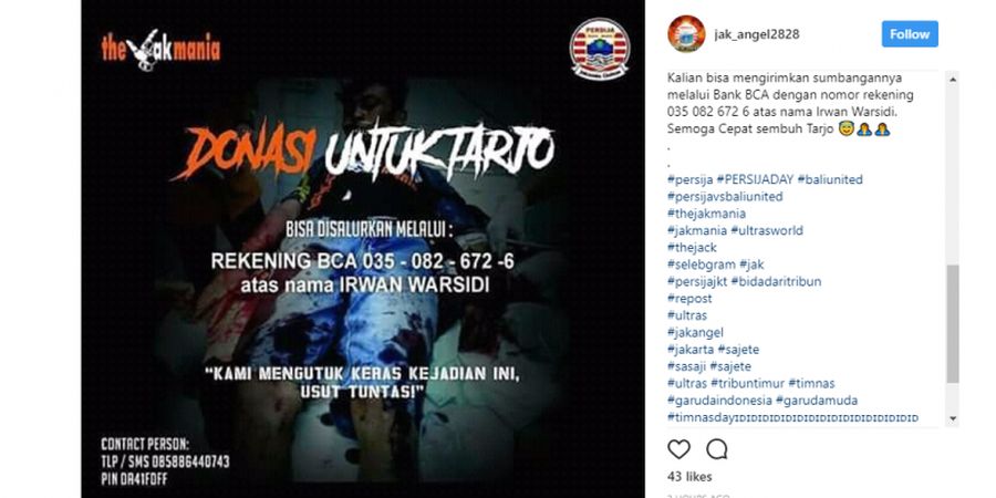Jakmania Cirebon Gelar Penggalangan Dana untuk Tarjo Korban Pengeroyokan Geng Motor