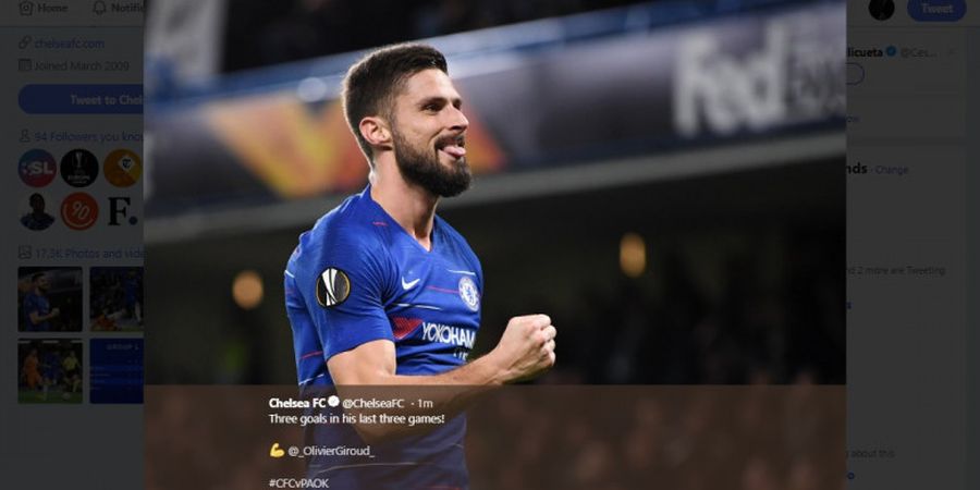 Hasil Chelsea Vs PAOK - 2 Gol Olivier Giroud Bawa The Blues Bersorak pada Babak Pertama