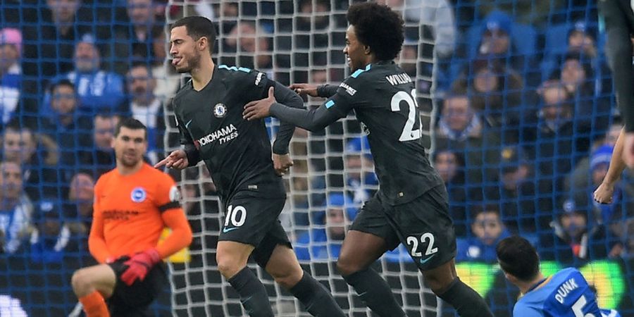 Brighton & Hove Albion Vs Chelsea - Gol ke-100 dan 101 Eden Hazard Warnai Kemenangan The Blues