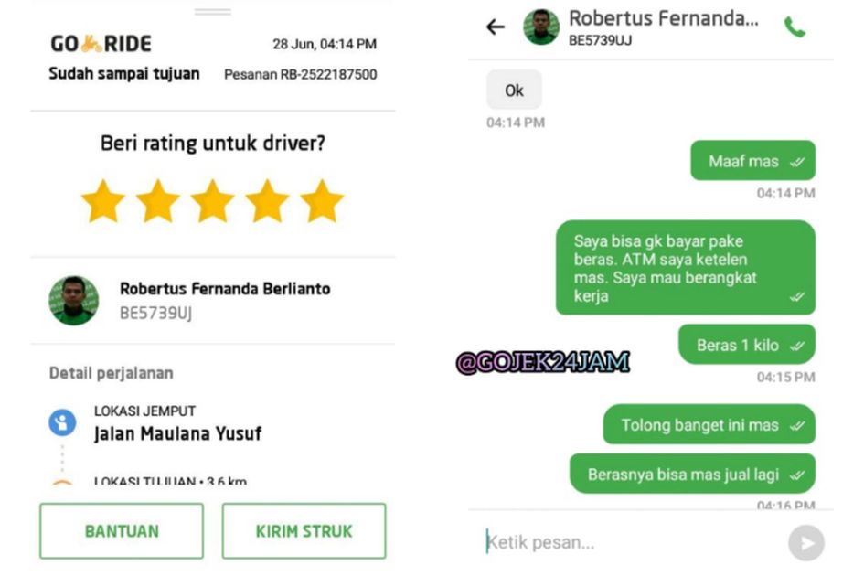Tak Ada Uang Untuk Bayar Ojol Seorang Pemuda Pencari Kerja Bayar Driver Ojek Online Dengan 1 Kilogram Beras