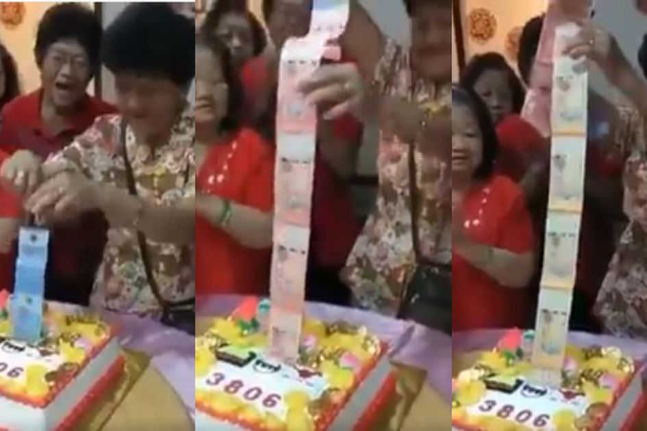 Rayakan Ulang Tahun Seorang Nenek Dapat Hadiah Angpao Dari Dalam Kuenya