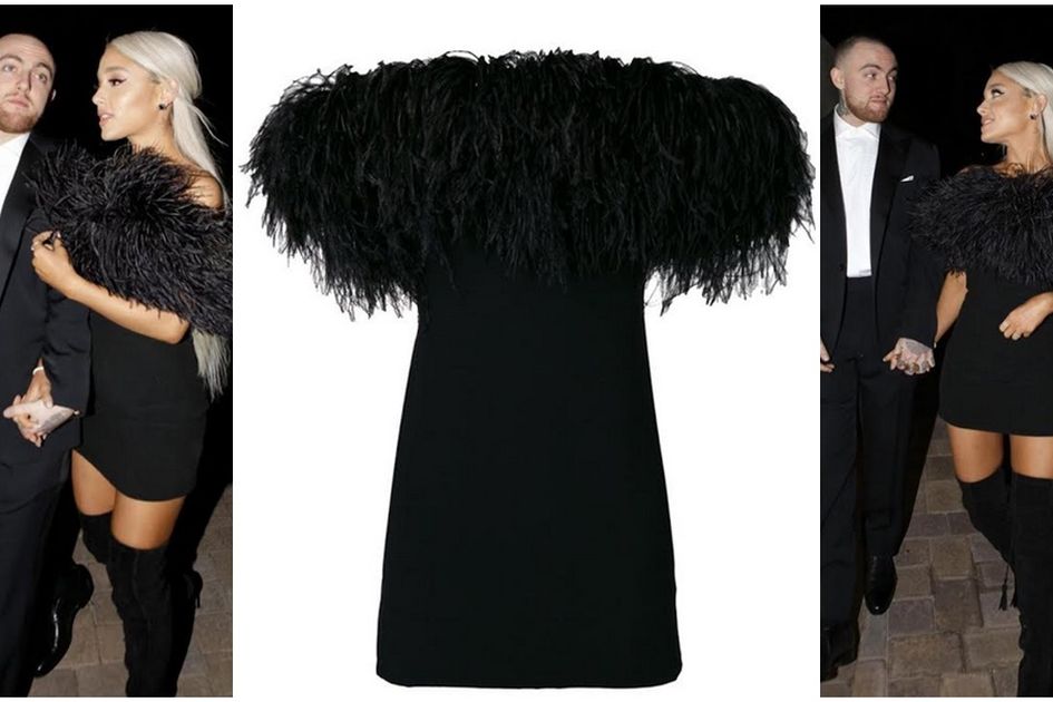 Ariana grande black 2025 feather dress