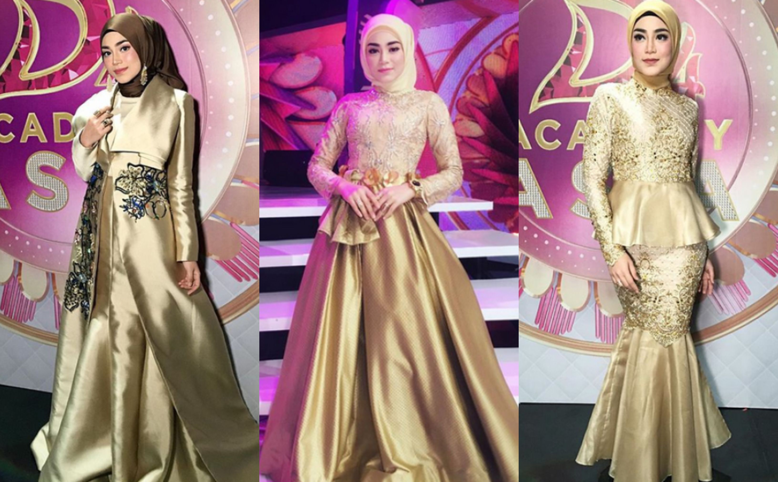 Stunning Uyaina Arshad Punya 3 Model Dress Hijab Gold Mewah Buat