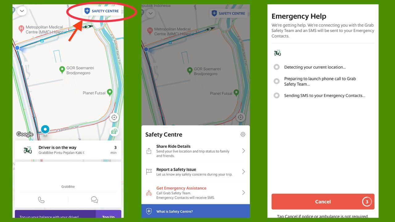 cara gunakan grab emergency button jika