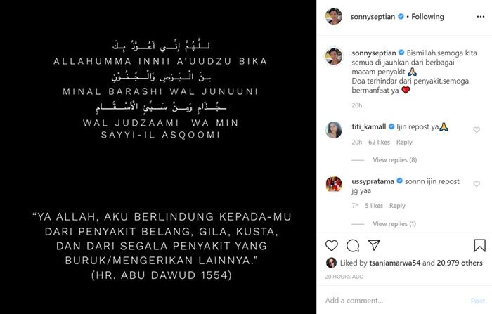 Virus Corona Masuk Indonesia Suami Fairuz A Rafiq Unggah Doa Agar Terhindar Dari Segala Penyakit Semua Halaman Nova
