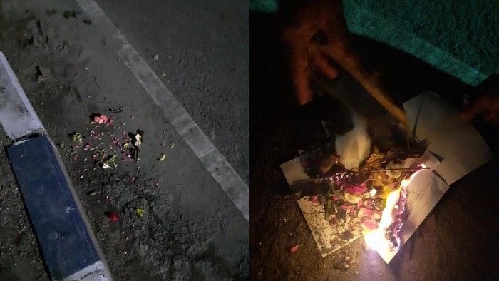 Benda yang digunakan untuk santet, tanah kuburan dan bunga.