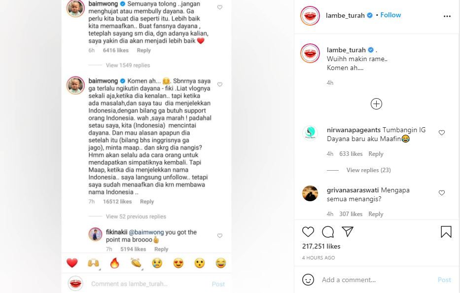 Baim Wong komentari Dayana dan Fiki NAki