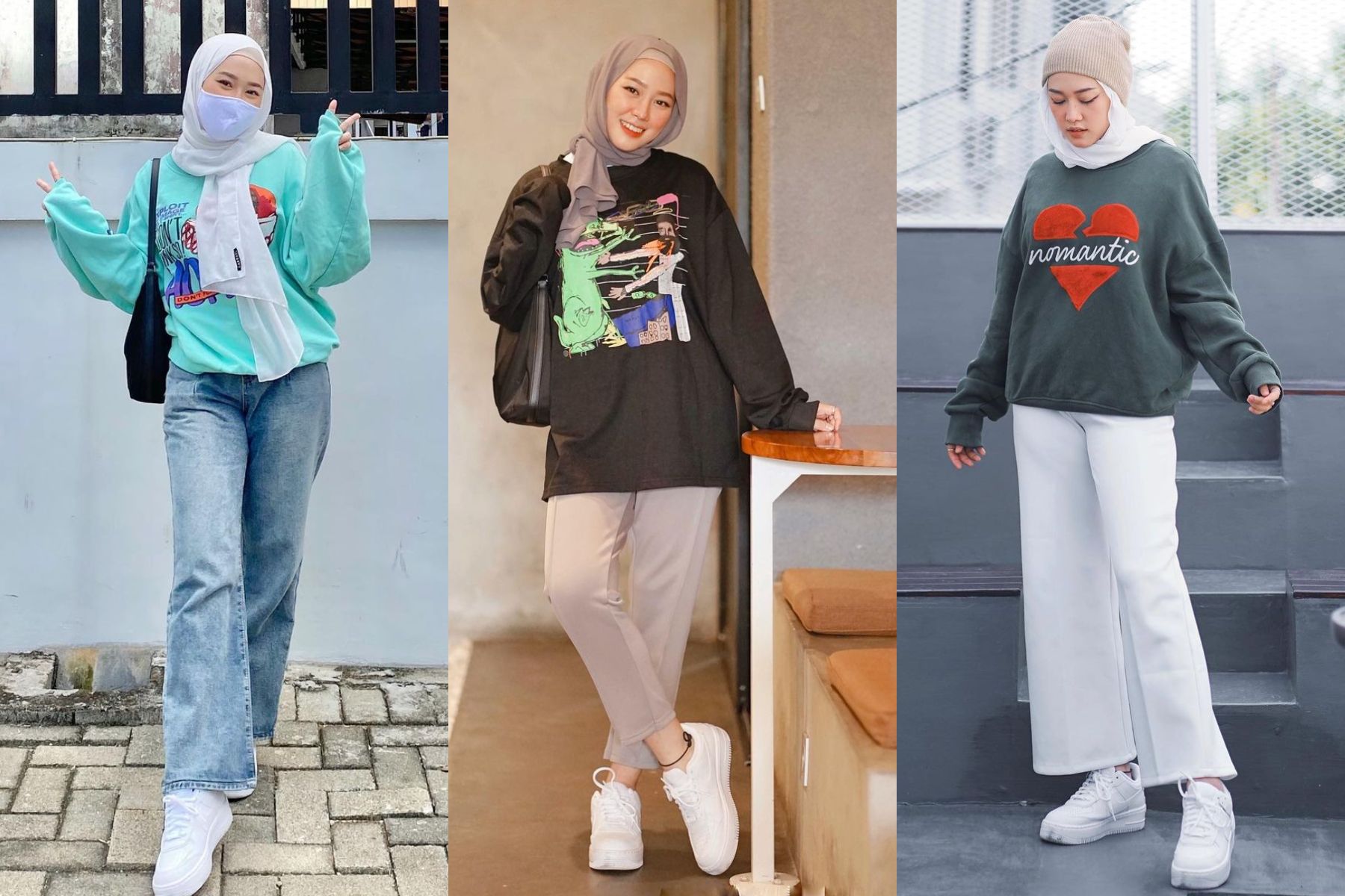 ootd crewneck oversize hijab