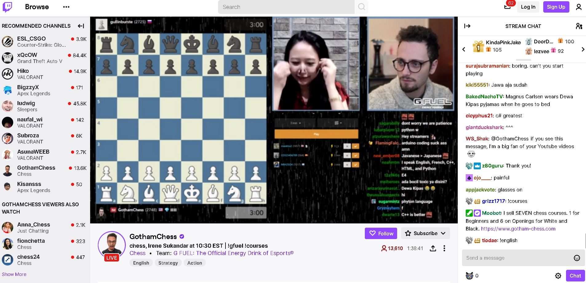 Twitch, The Streaming Platform Where GM Irene Sukandar Vs GothamChess Duel  Chess Online