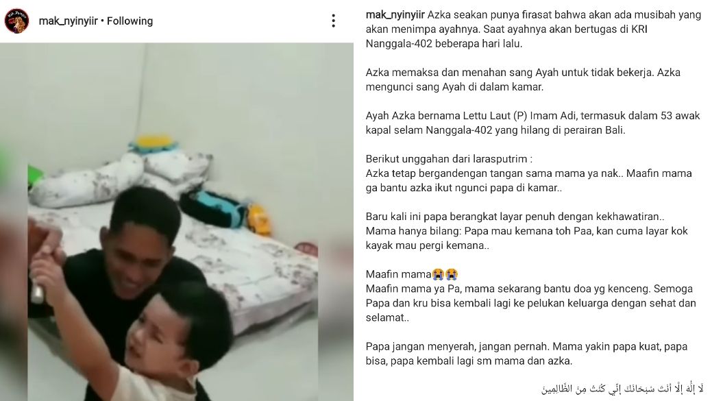 Nasi Sudah Jadi Bubur Anak Balitanya Larang Sang Ayah Pergi Tugas Di Kri Nanggala 402 Istri Lettu Imam Adi Kini Nyesal Tak Cepat Lakukan Ini Maafin Mama Ya Pa Semua Halaman Fotokita