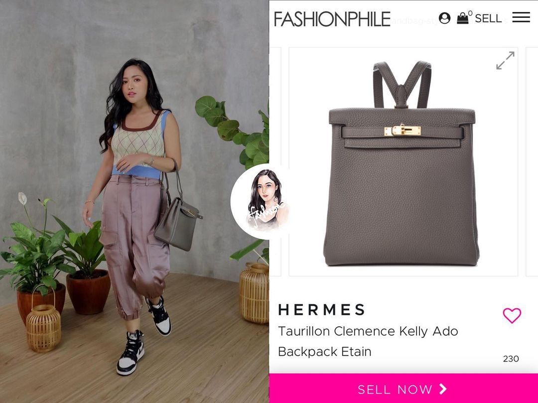 HERMES Taurillon Clemence Kelly Ado Backpack Etain, FASHIONPHILE