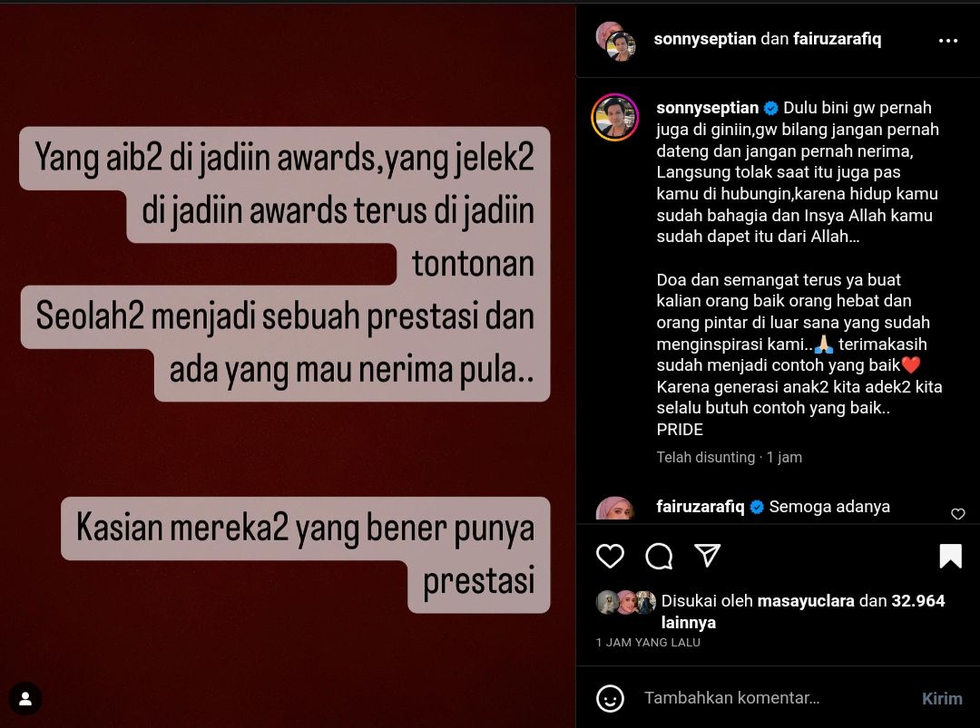 JLEB Banget! Sonny Septian Sindir Artis Menang Awards Karena Aib, Auto  Banjir Dukungan Netizen: Kasihan yang Berprestasi!