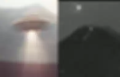 Ilustrasi gambar ufo dan rekaman CCTV di gunung merapi yang menampilkan benda misterius bercahaya sedang melayang