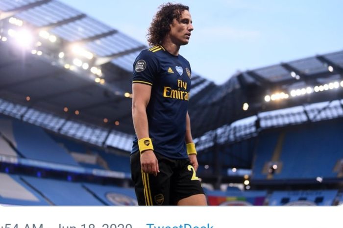 David Luiz menjadi sorotan dalam laga Liga Inggris antara Manchester City melawan Arsenal di Etihad Stadium, Kamis (18/6/2020) dini hari WIB.