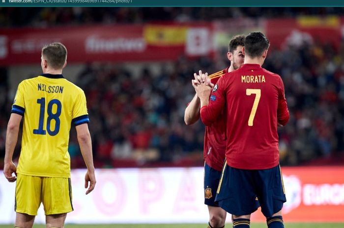 Gol tunggal Alvaro Morata memberikan kemenangan 1-0 timnas Spanyol atas timnas Swedia dan meloloskan La Furia Roja ke Piala Dunia 2022.
